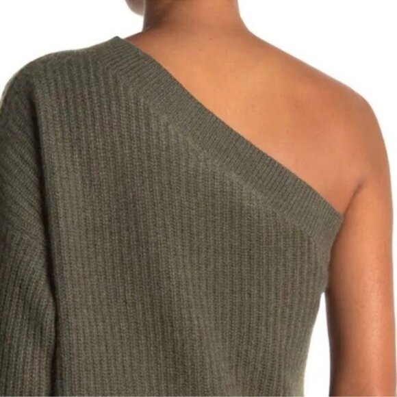 NWT 360 Cashmere Lena One Shoulder Sweater S Olive Knit Long Sleeve - Picture 2 of 5